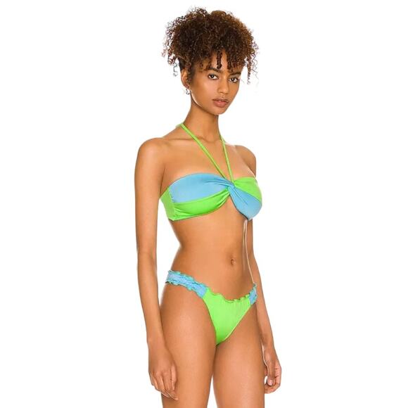 PEIXOTO Amore Ruffled Cheeky Bikini Bottom in Lime Green - Picture 3 of 11